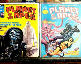 Adventures on the Planet of the Apes #9 AND #15 Magazine Sized Comic Books. Marvel's Adaptation of the Planet of the Apes Movies 1976