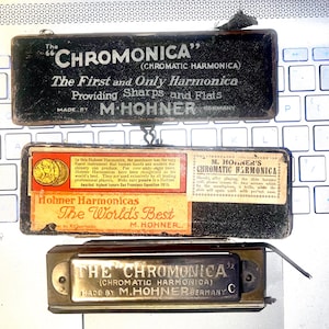Hohner Harmonica Chromatic Chromonica Made in Germany Pre 1920 Antique Rare 260. No 1-10 on Corresponding hole. Small &quot;THE&quot; Original Box