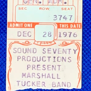 The Marshall Tucker Band 1976 Konzertkarte Stub - Vintage Konzertkarte Stub aus 1976 Knoxville, Tennessee