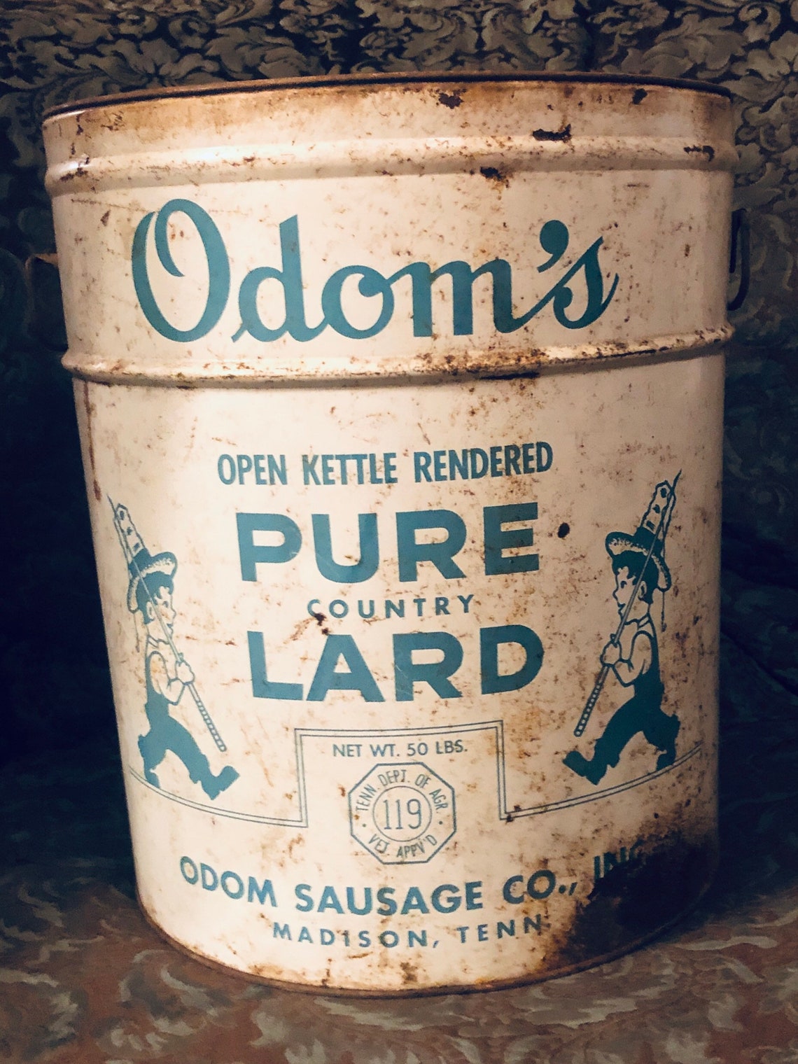 Vintage Tin Lard Can Odoms Sausage Company Madison Etsy