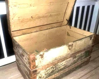 1800 年代の金属製スチーマー トランク / 車輪 / ハンドルなし / 収納