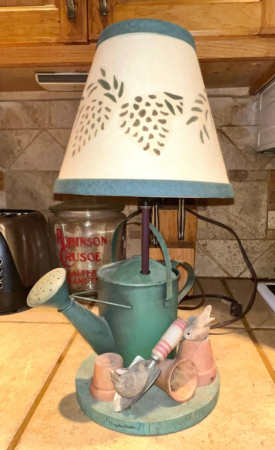 Artist Signed Watering Can Lamp Art. Retired Hallmark Garden Etsy