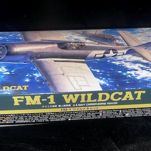 Hasagawa FM-1 Wildcat 1/72 Scale Model Airplane Kit. Vintage Plastic Model Aircraft w Factory Sealed Parts and Nice Glossy Well Formed Box