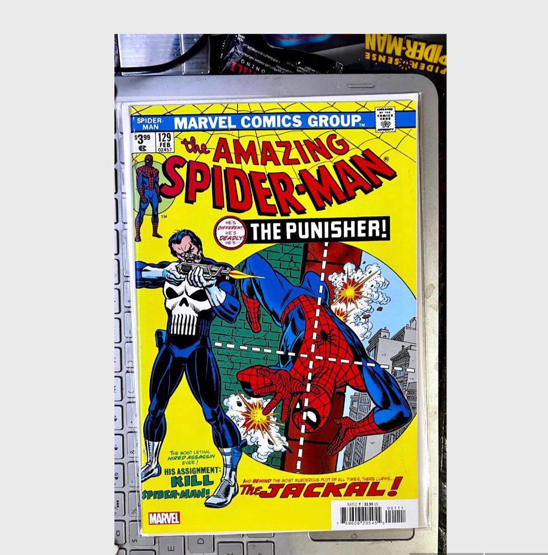 Amazing Spider-Man #129 1st appearance of the Punisher Fascimilie edition Romita Cover. Original back cover ads and all reproduced from 1974