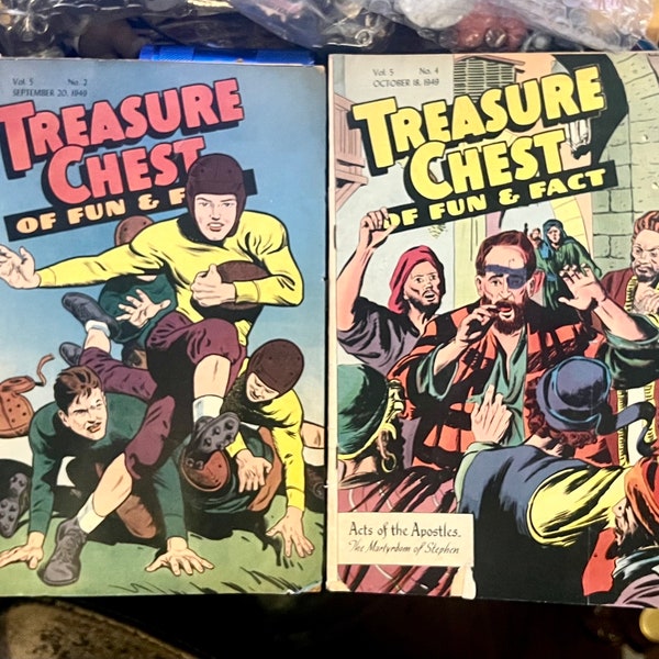 Treasure Chest Comic Books Vol 5. #2 and #4 Vintage 1949 Golden Age by George A. Pflaum. Comics 0.10 Cent Cover Price!