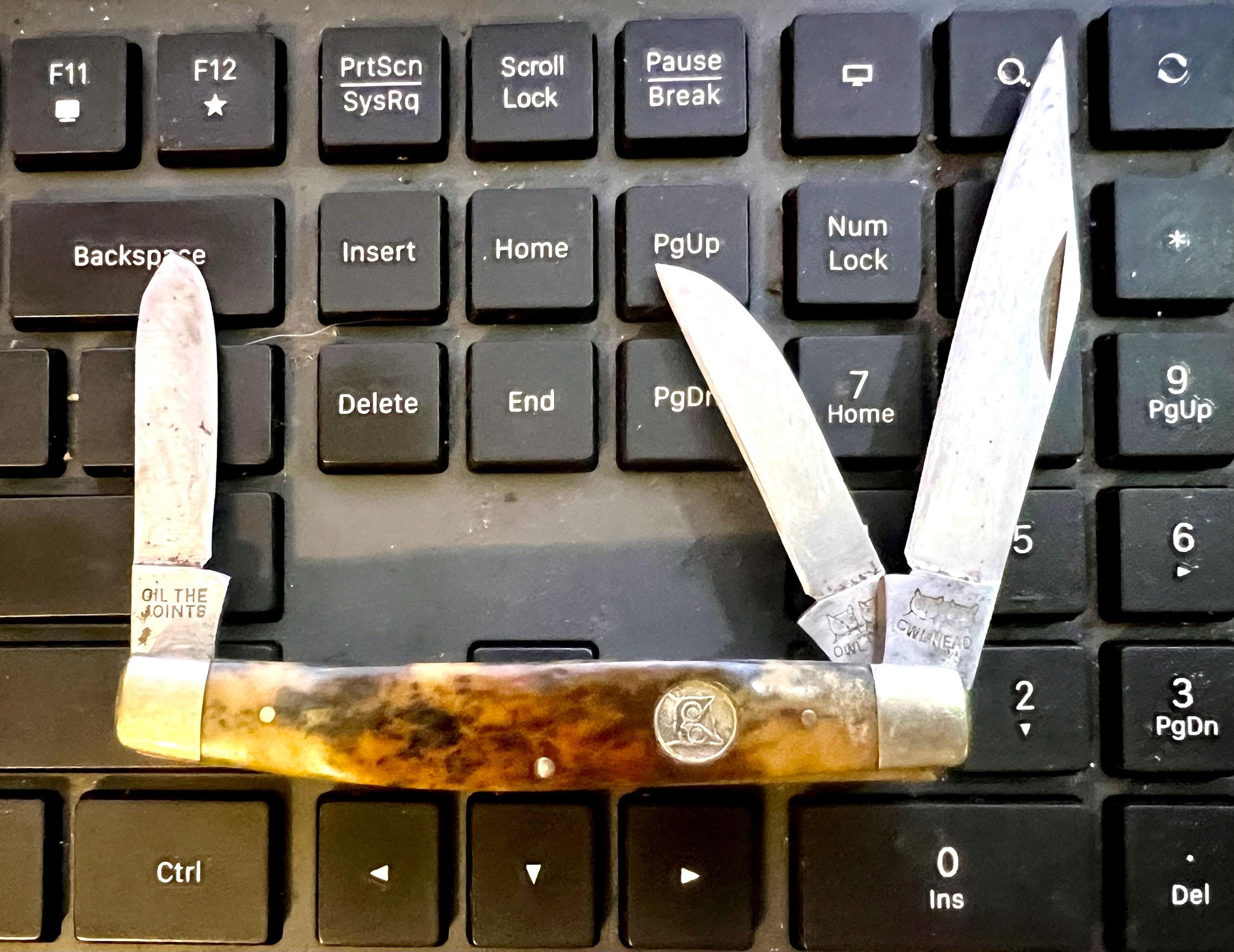 Double Owl Head Pocket Knife Solingen Germany Made Rare 1980's