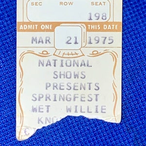 Talon de billet de concert Wet Willie - talon de billet de concert vintage 1975. National Shows présente Springfest avec Wet Willie. Knoxville, Tennessee