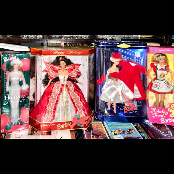 Barbie Dolls! 4 Christmas - Holiday 2001 Holiday Excitement, 1997 Happy Holidays 10th Anniversary, 1997 Holiday Treats + 1997 Silken Flame!