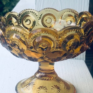 Vintage L.E. Smith Moon & Stars 4” Amber Glass Candle Holder