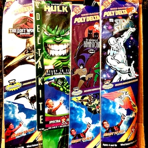 Vintage Kites Hulk, Silver Surfer, Batman, Jurassic Park Lost World. Ready to Fly String & Handle 1997 Wind Racer 500 Super Flyer Poly Delta