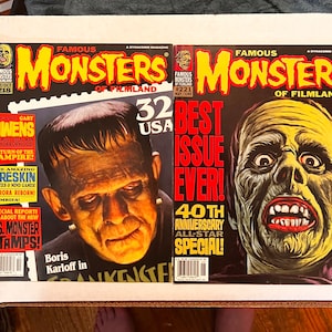 Famous Monsters of Filmland  Magazine #218 and 221 US Monster Stamps, Boris Karlof, Gary Owen’s, Vampire, 40th Anniversary Best Issue Ever!