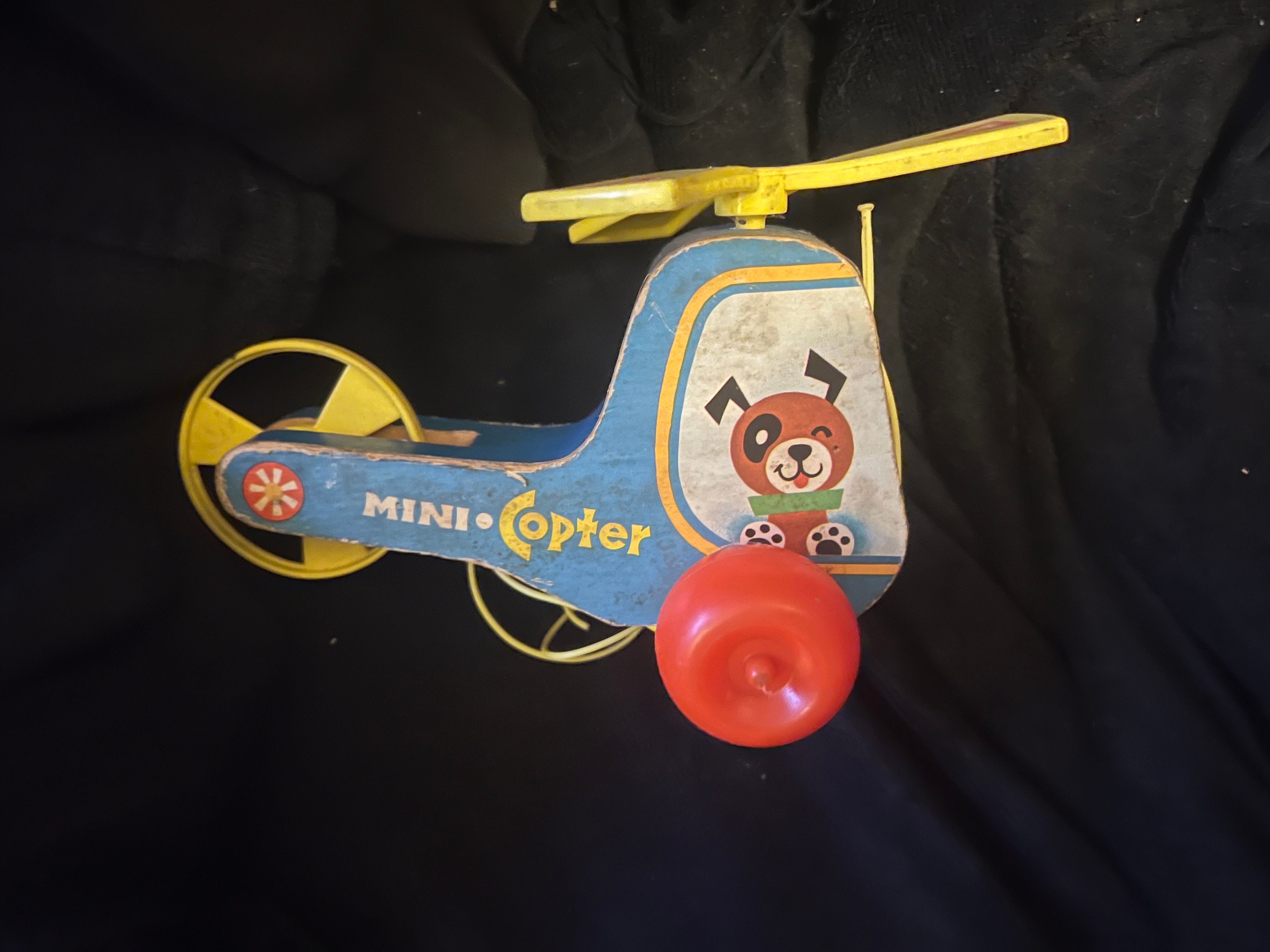 Fisher Price 1960s Helicopter Vintage Pull Toy. Watch the Blade Go