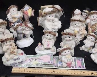 Dreamsicles 14 most Signed by artist Kristin Haynes. Lot of Very Nice Vintage 1990s Collectible Cast Art Plaster Cherub Angel Figurines.