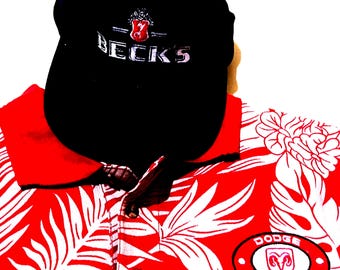 Chevy Racing, Dodge Motorsports Georgia Bulldogs Budweiser/Bud Lite Racing shirts w Tags Vtg Hawaiian print Embroidered logo Becks Beer Hats