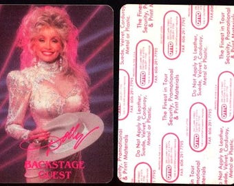 Dolly Parton Backstage Pass! Vintage OTTO Cloth Dolly Guest Pass 1988-89 Tour w/ Dolly holding a hat, "Dolly" signature & Backstage Guest!