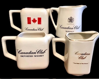 Canadian Club Whisky Pub Jugs Vintage Pitchers  Bar and Pub Advertising Barware Ceramic Distillery Logos