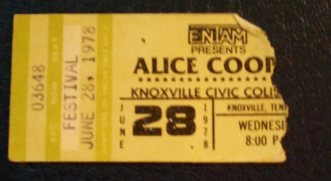 Alice Cooper 1978 Concert Ticket Stub. Knoxville Tennessee Etsy