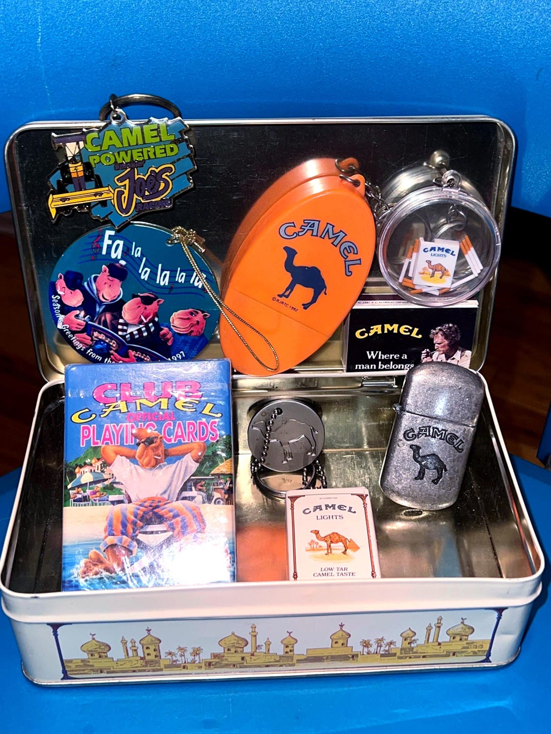 Vintage Camel Cigarettes Treasure Tin: Toys, Lighter, Keychain