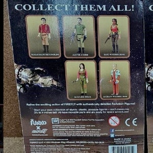 Fire Fly Funko Reaction Action Figures. Malcom Reynolds’s in Brown Coat SDCC Exclusive x 2, Jayne Cobb, Zoe Washburn. 3.75" fully posable. image 6