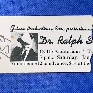 Dr Ralph Stanley Konzertkarte Stub-Vintage Konzertkarte Stub aus einer Aufführung des legendären und ikonischen Meisters des Klauenhammer-Stils