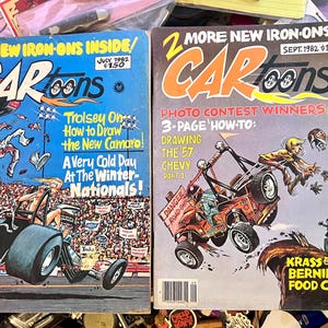 CarToons Magazine! Vintage July and Sept 1982 Original Full Size Iron On Transfers Hot Rod Muscle Car Culture Humor and Art!
