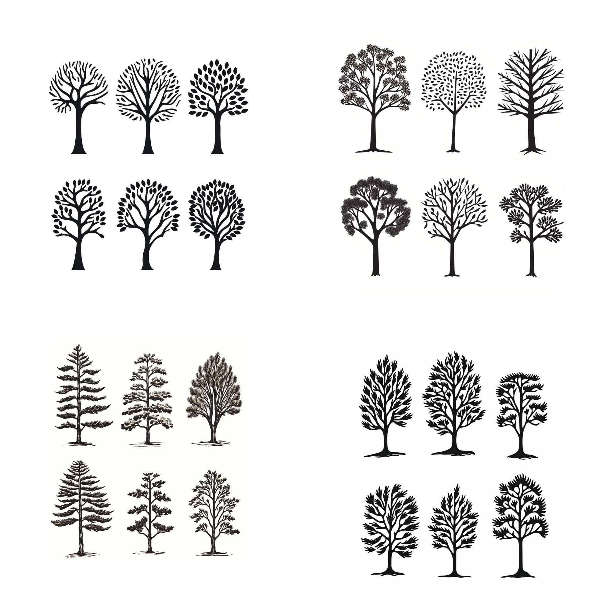 Linocut Tree Pattern 30 Pages of Tree Icons for Linocut Woodcut Tracing Designs - A4 A5 ...