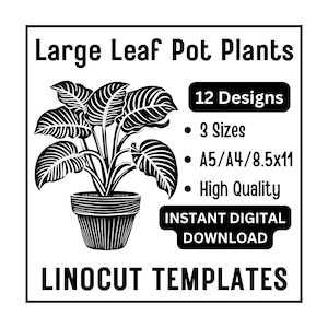 12 diseños de plantas de hojas grandes para calco de xilografía en linóleo - Tamaño carta (A4/A5) - Descarga digital JPG - Manualidades, impresión, arte botánico para álbumes de recortes