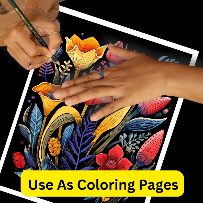 12 Botanical Linocut Inspired Coloring Pages - Tracing Templates - PDF ...
