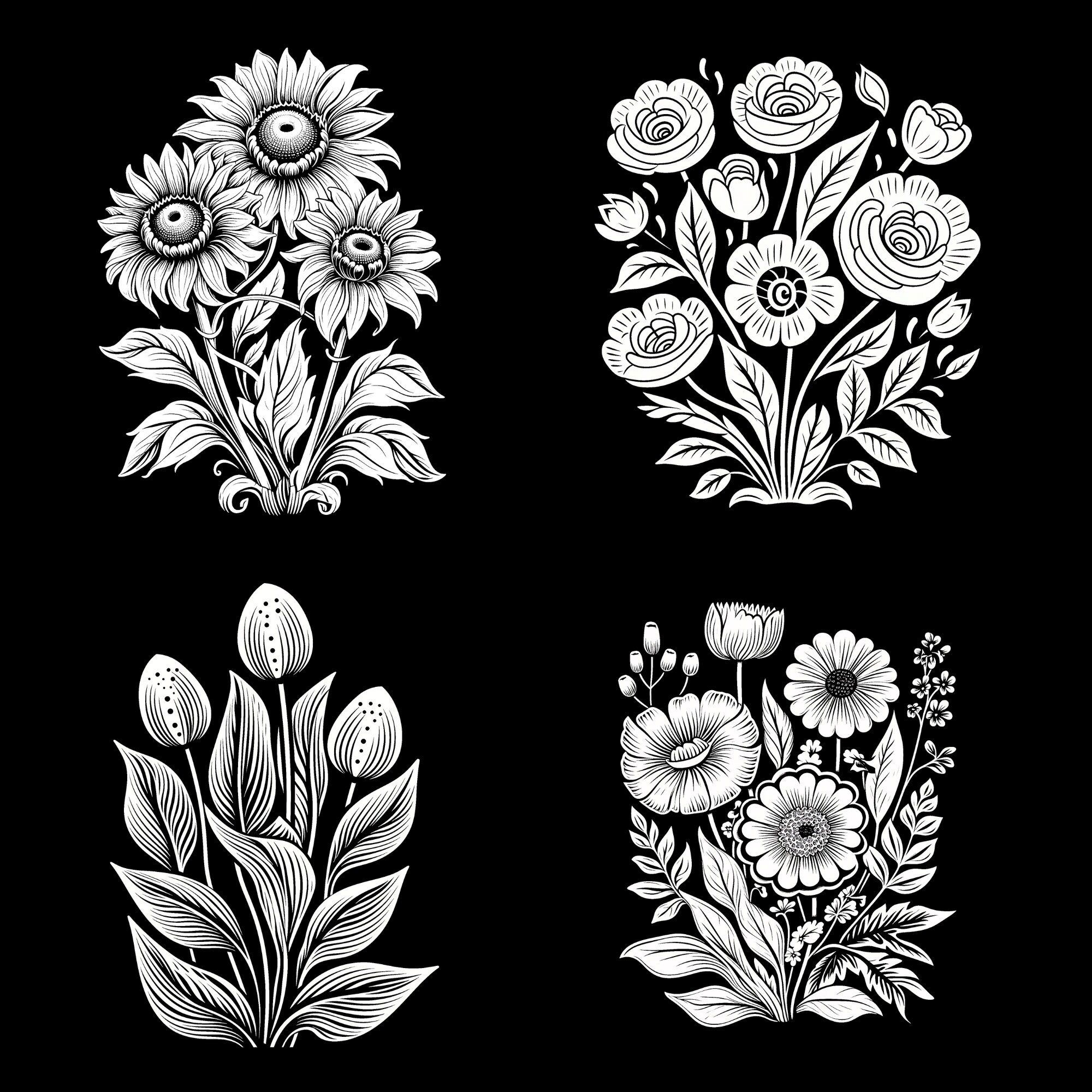 12 Floral Linocut Inspired Coloring Pages - Tracing Templates - PDF ...