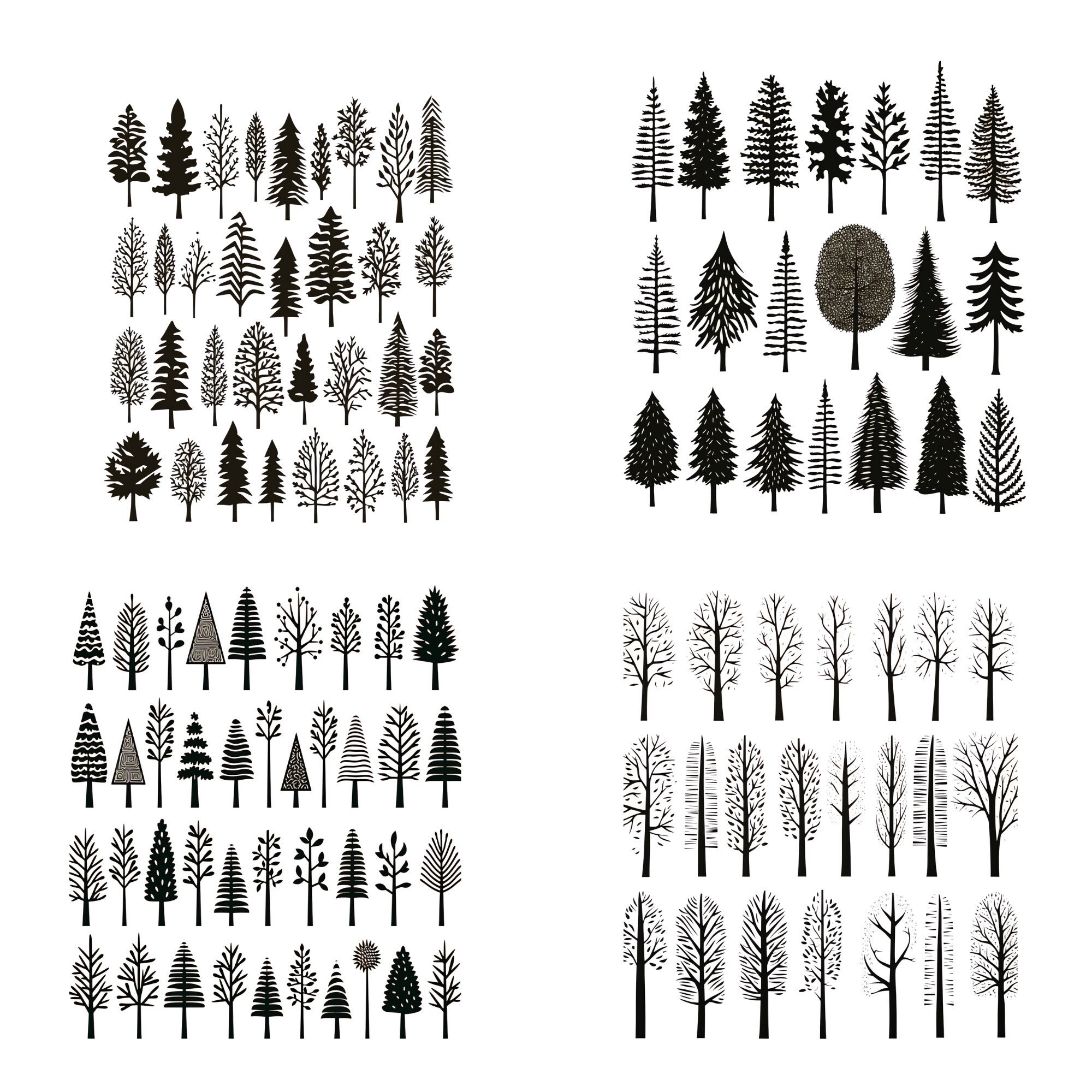 Linocut Tree Pattern 30 Pages of Tree Icons for Linocut Woodcut Tracing Designs - A4 A5 ...