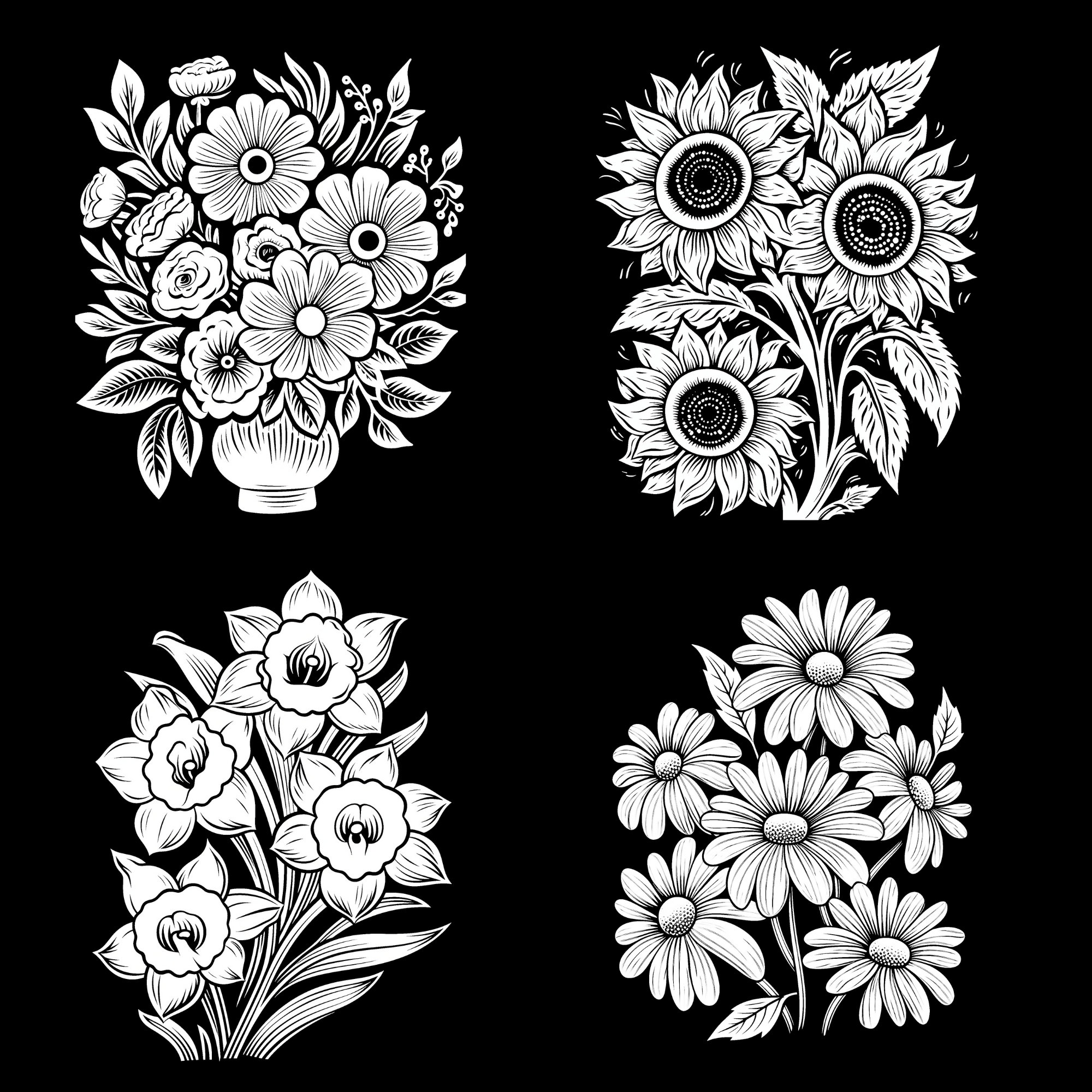 12 Floral Linocut Inspired Coloring Pages - Tracing Templates - PDF ...