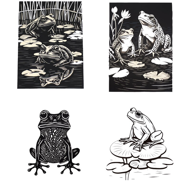 Buy 21 Pond Frogs Linocut Woodcut Tracing Template Designs - A4 A5 A6 ...