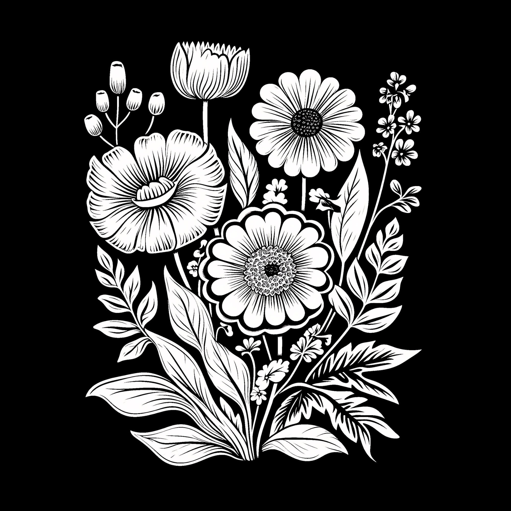 12 Floral Linocut Inspired Coloring Pages Tracing Templates PDF Instant ...
