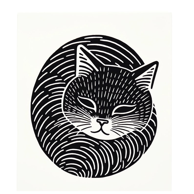 12 Abstract Cats Kittens Linocut Woodcut Tracing Designs - A4 A5 Letter ...