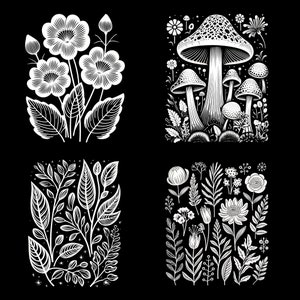 12 Botanical Linocut Inspired Coloring Pages - Tracing Templates - PDF ...