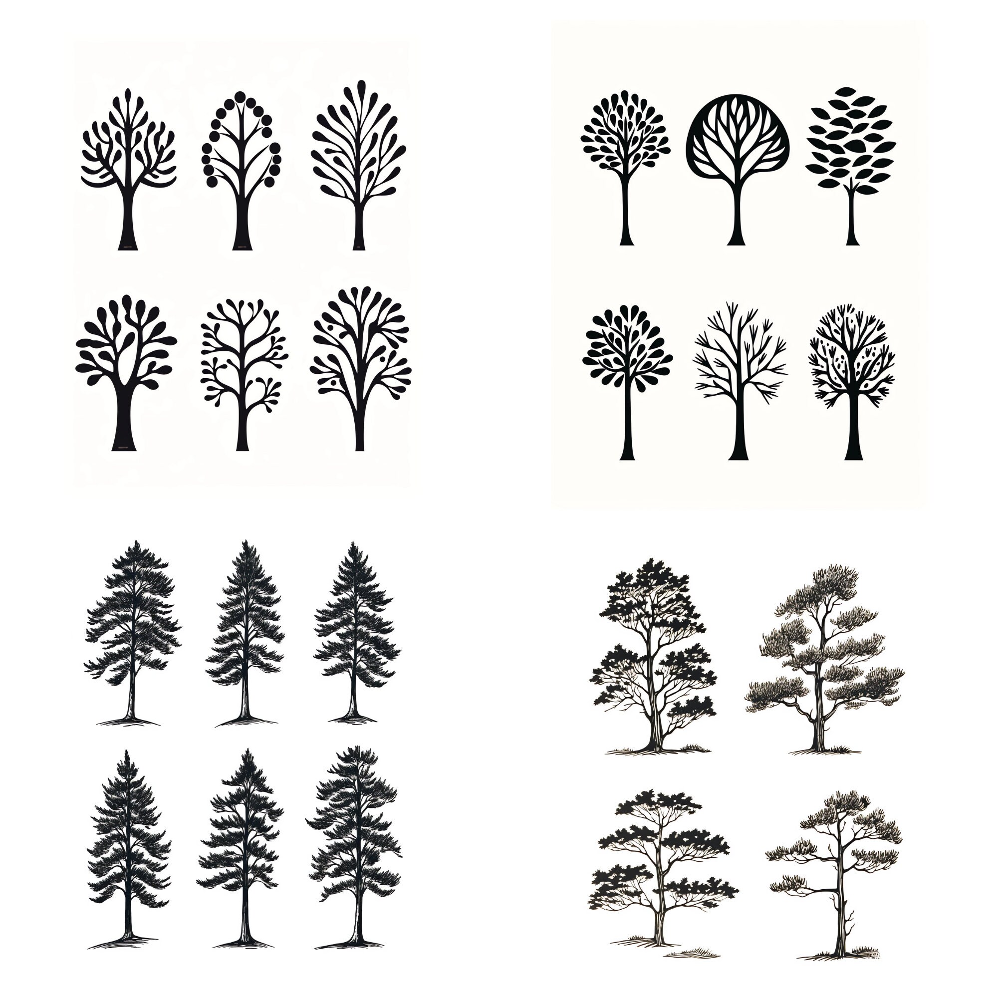 Linocut Tree Pattern 30 Pages of Tree Icons for Linocut Woodcut Tracing Designs - A4 A5 ...
