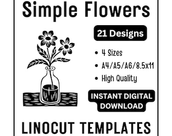 21 Simple Flowers Linocut Woodcut Tracing Designs - 4 Sizes - Daisy, Poppy, Sunflower & more - Crafting Printing Scrapbooking Card Making