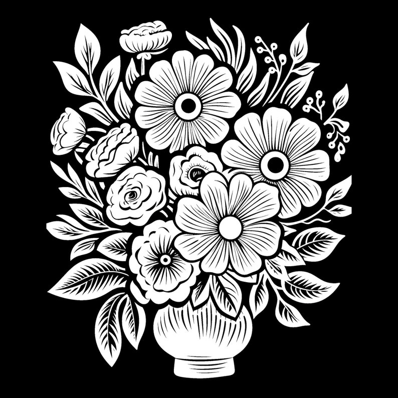 12 Floral Linocut Inspired Coloring Pages Tracing Templates PDF Instant ...