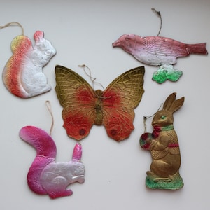Adornos navideños de cartón vintage de Dresde, árbol de juguete de cuento de hadas, vintage soviético, fabricado en la URSS en los años 50 y 70, adornos navideños con forma de animales
