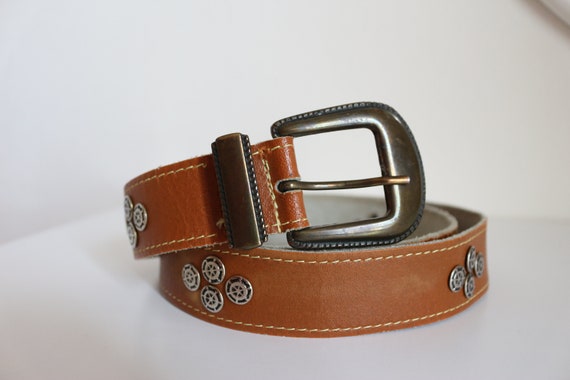Vintage Tan Leather Cowboy Belt: Western Metal Buckle - Etsy display picture 1