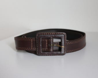 Vintage Brown Leather Skinny Belt - Retro Casual Style