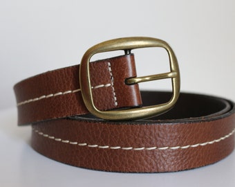 Vintage Brown Leather Belt: Unisex Casual Style