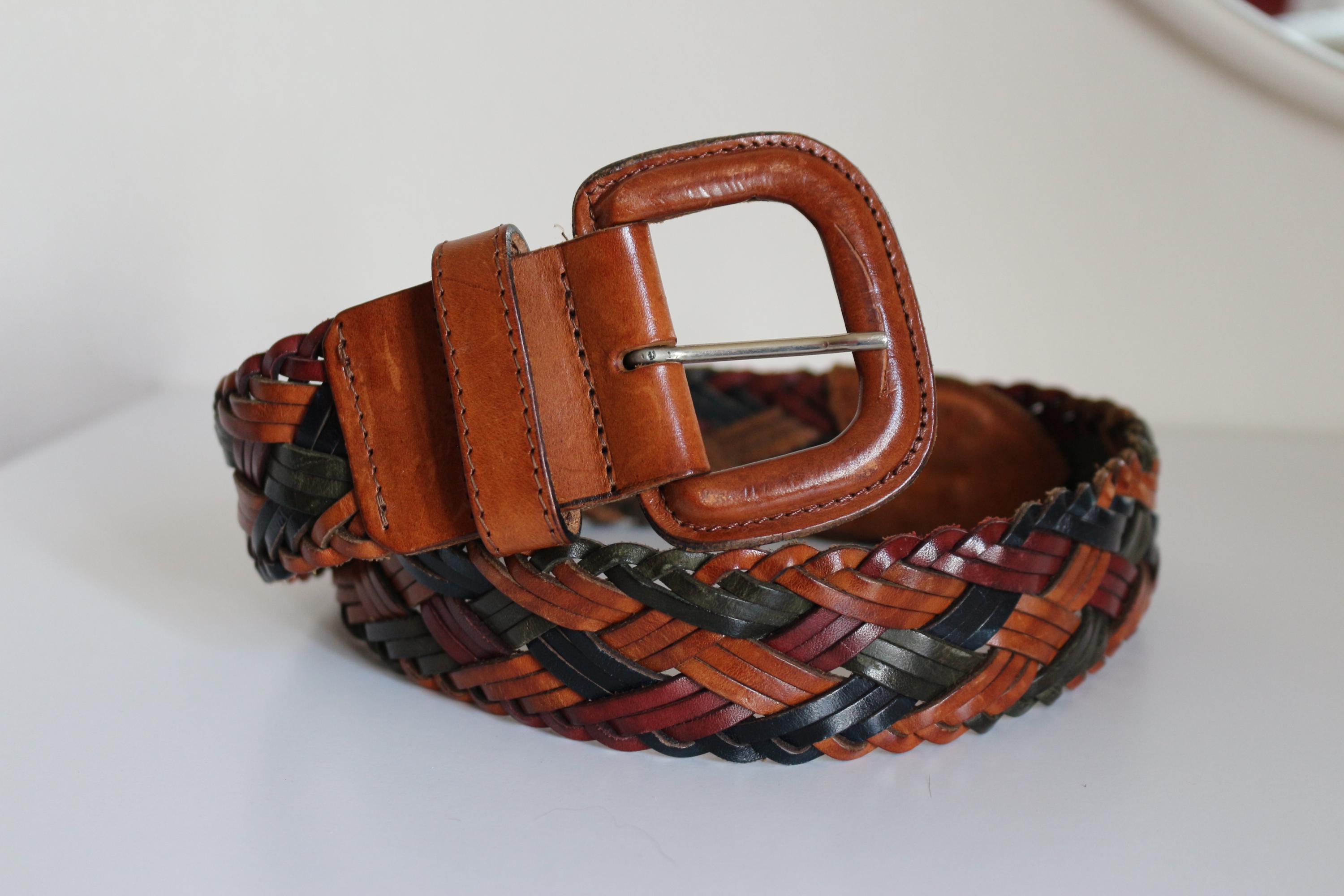 Vintage Wide Braided Leather Belt: Brown & Black Woven Boho  display picture 3