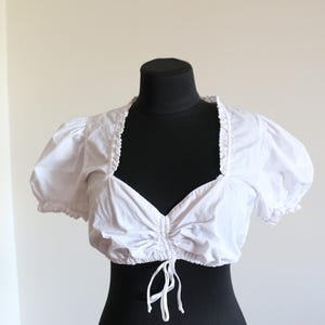Vintage White Dirndl Crop Top: Boho Peasant Blouse