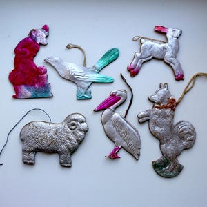 Adornos navideños de cartón vintage de Dresde, árbol de juguete de cuento de hadas, vintage soviético, fabricado en la URSS en los años 50 y 70, adornos de animales para árbol de Navidad