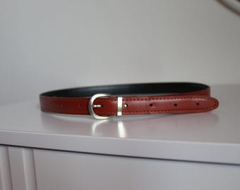 Tan Faux Leather Skinny Belt: Retro Casual Style
