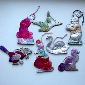 Adornos navideños de cartón vintage de Dresde, árbol de juguete de cuento de hadas, vintage soviético, fabricado en la URSS en los años 50 y 70, adornos de animales para árbol de Navidad