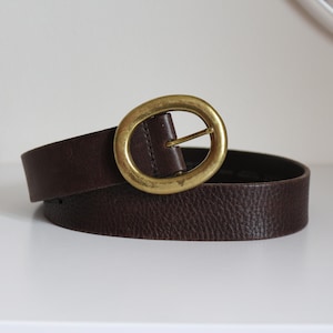 Next Vintage brown leather belt with oval golden tone buckle, Casual belt