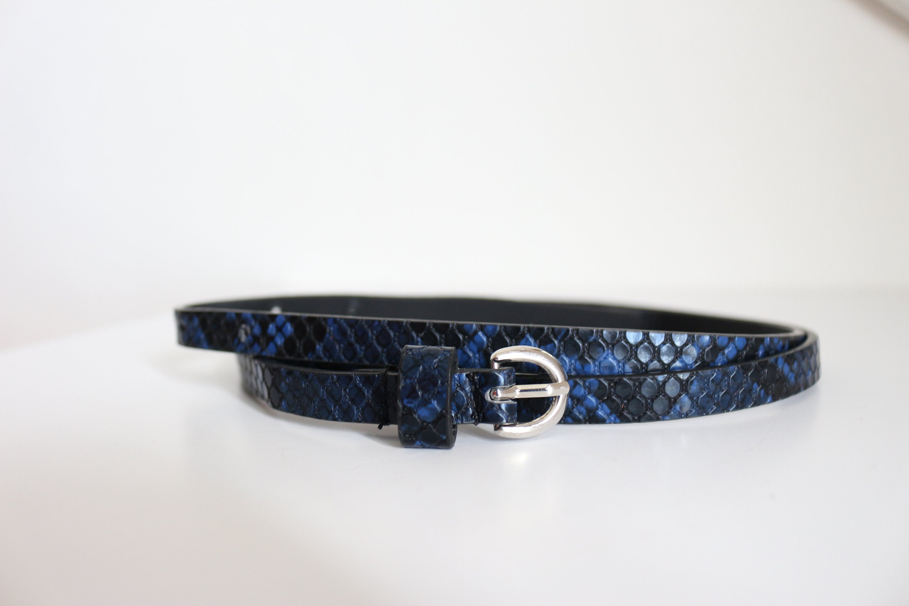 Snake Pattern Belt, Skinny Vegan Leather Belt, Animal Print  display picture 2