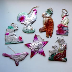 Adornos navideños de cartón vintage de Dresde, árbol de juguete de cuento de hadas, vintage soviético, fabricado en la URSS en los años 50 y 70, adornos de animales para árbol de Navidad